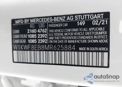 2021 Mercedes-Benz C 300 4Matic z USA, uszkodzony, nr VIN W1KWF8EB8MR625884